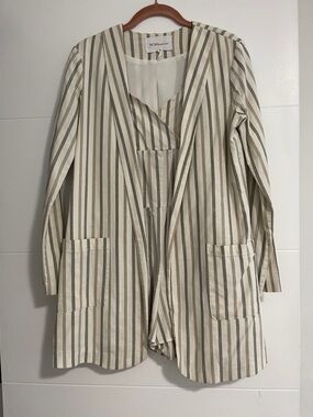 BCBGMaxAzria Cream and Beige Striped Open-Front Jacket